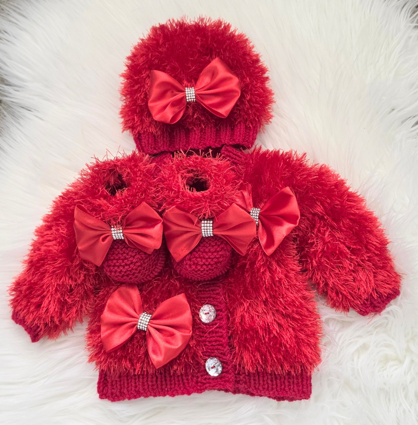 Babies Red Furry Cardigan Set