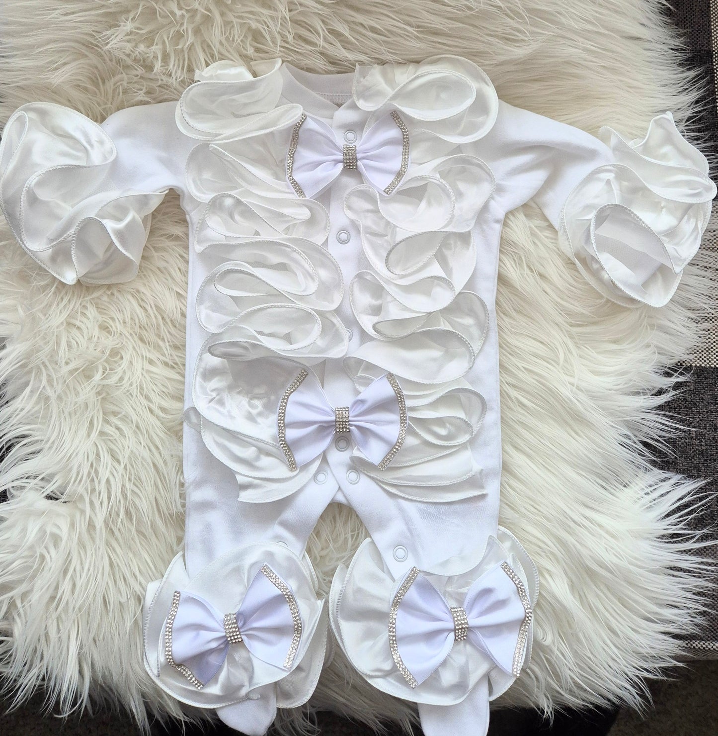 White Ruffle frill babygrow (Tiara not included)