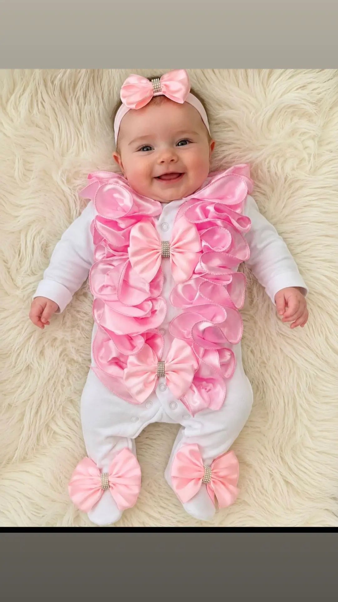 Pink ruffle babygrow HEADBAND NOT INCLUDED