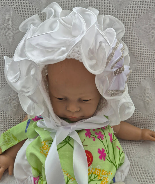 White Ruffle frill bonnet