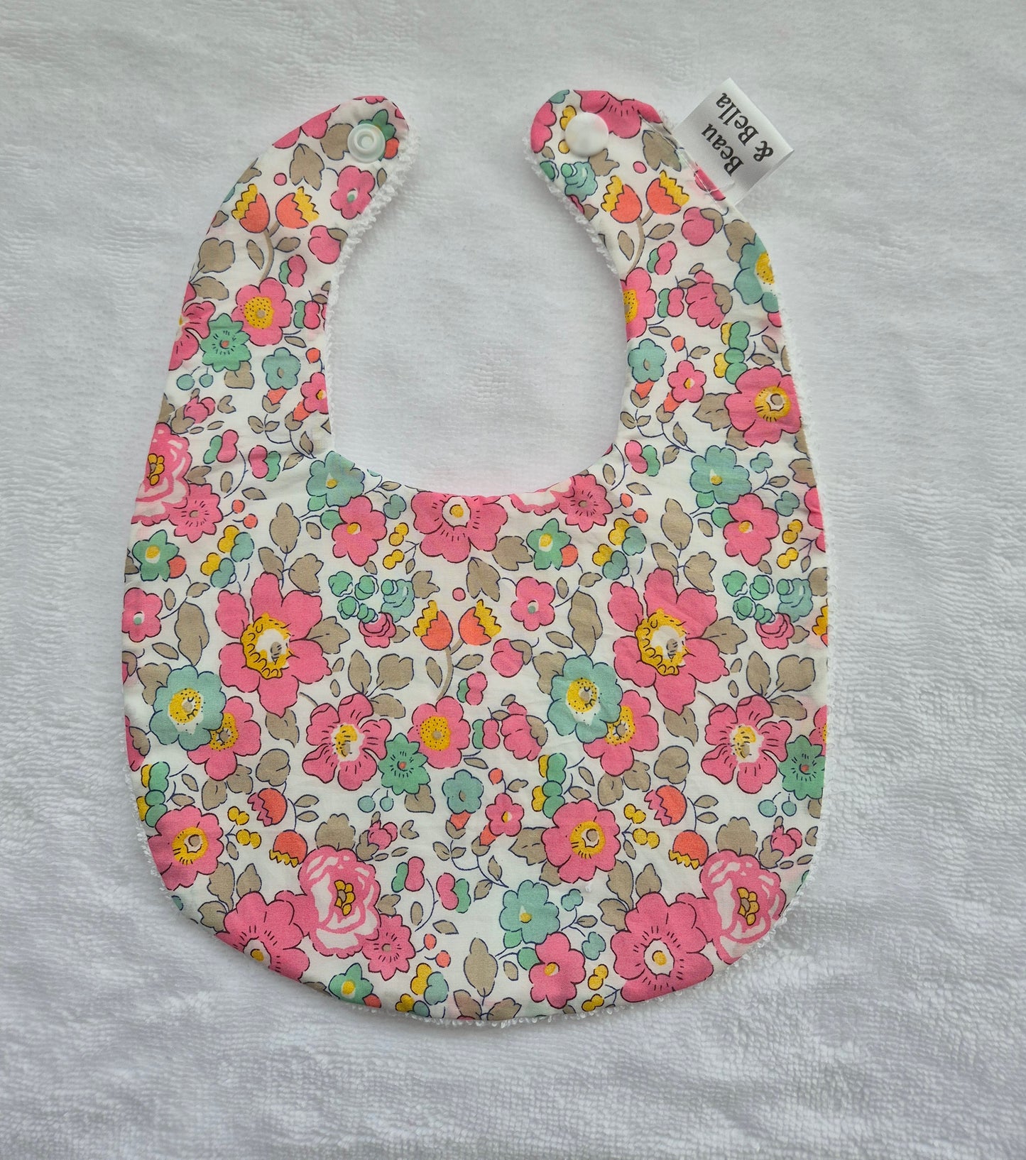 Liberty Betsy Pink floral bib 0-3 months