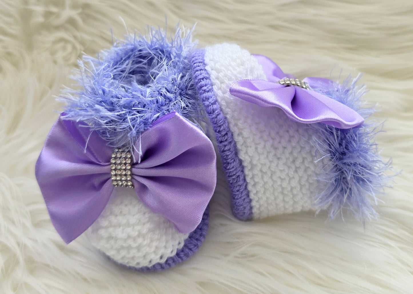 Lilac and White Furry cardigan set
