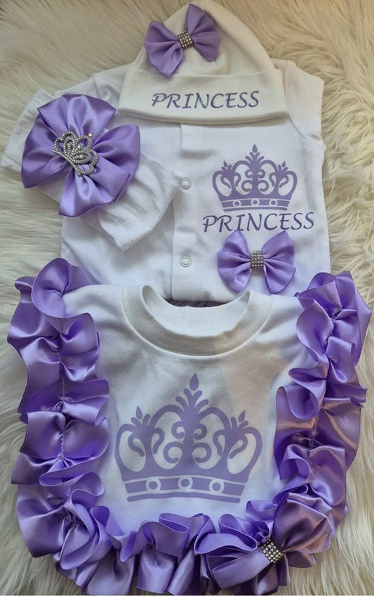 Princess babygrow bib hat and headband set