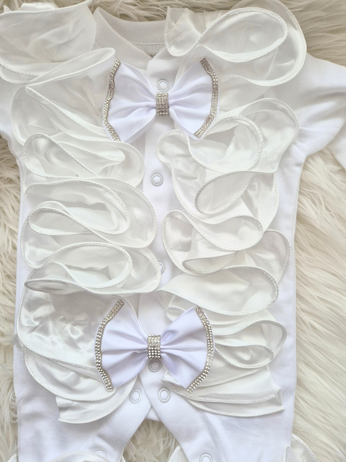 White Ruffle frill babygrow (Tiara not included)