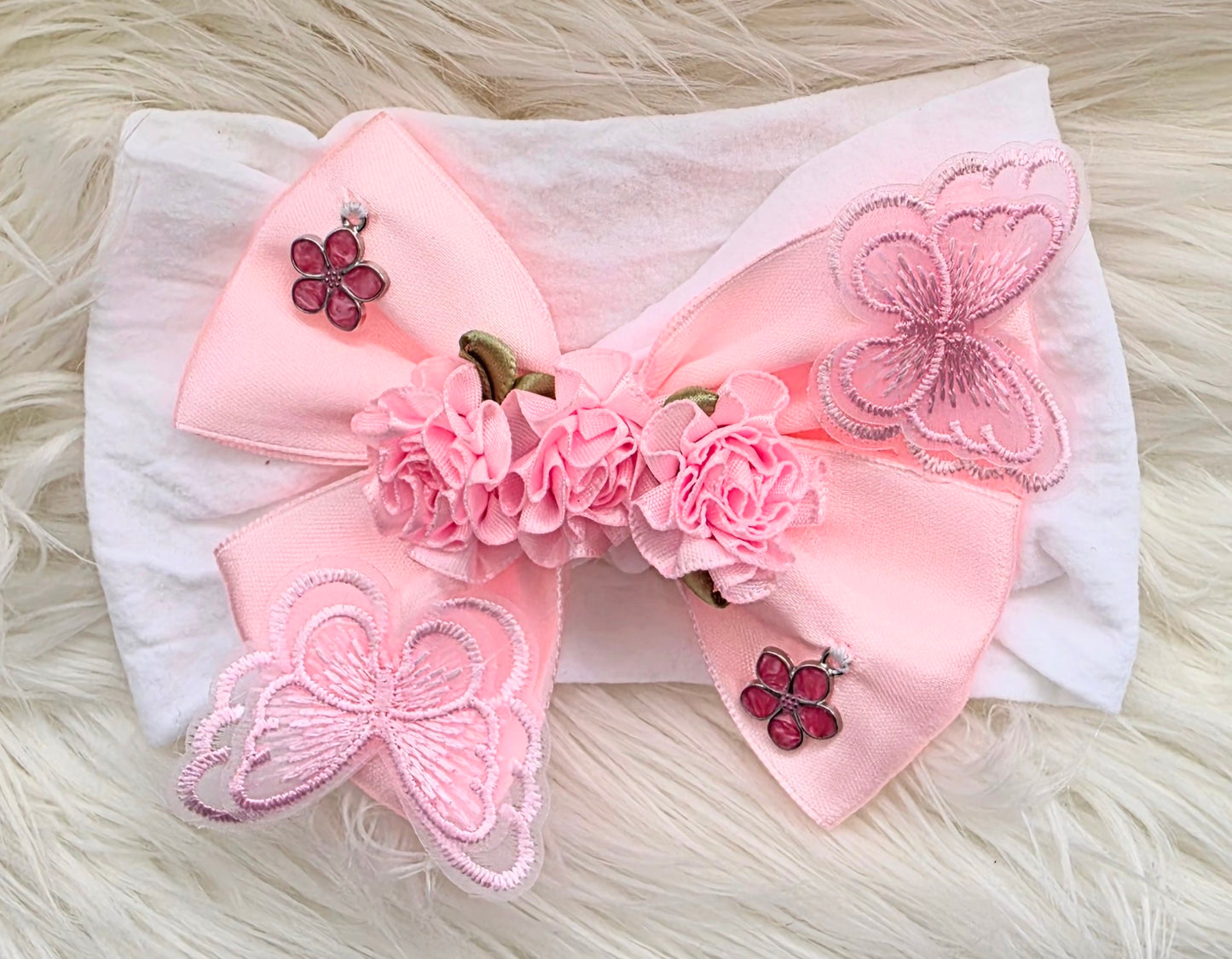 Pink bow flower headband