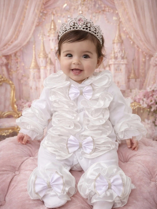 Babygrow White Ruffle frills TIARA NOT INCLUDED
