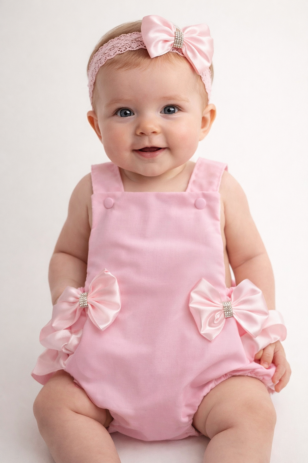 Pink frilly Romper suit HEADBAND NOT INCLUDED