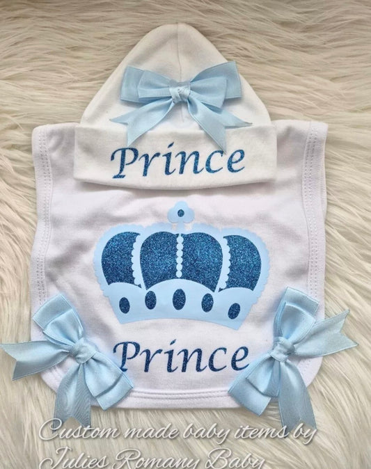 Romany baby Prince Bib and Hat set
