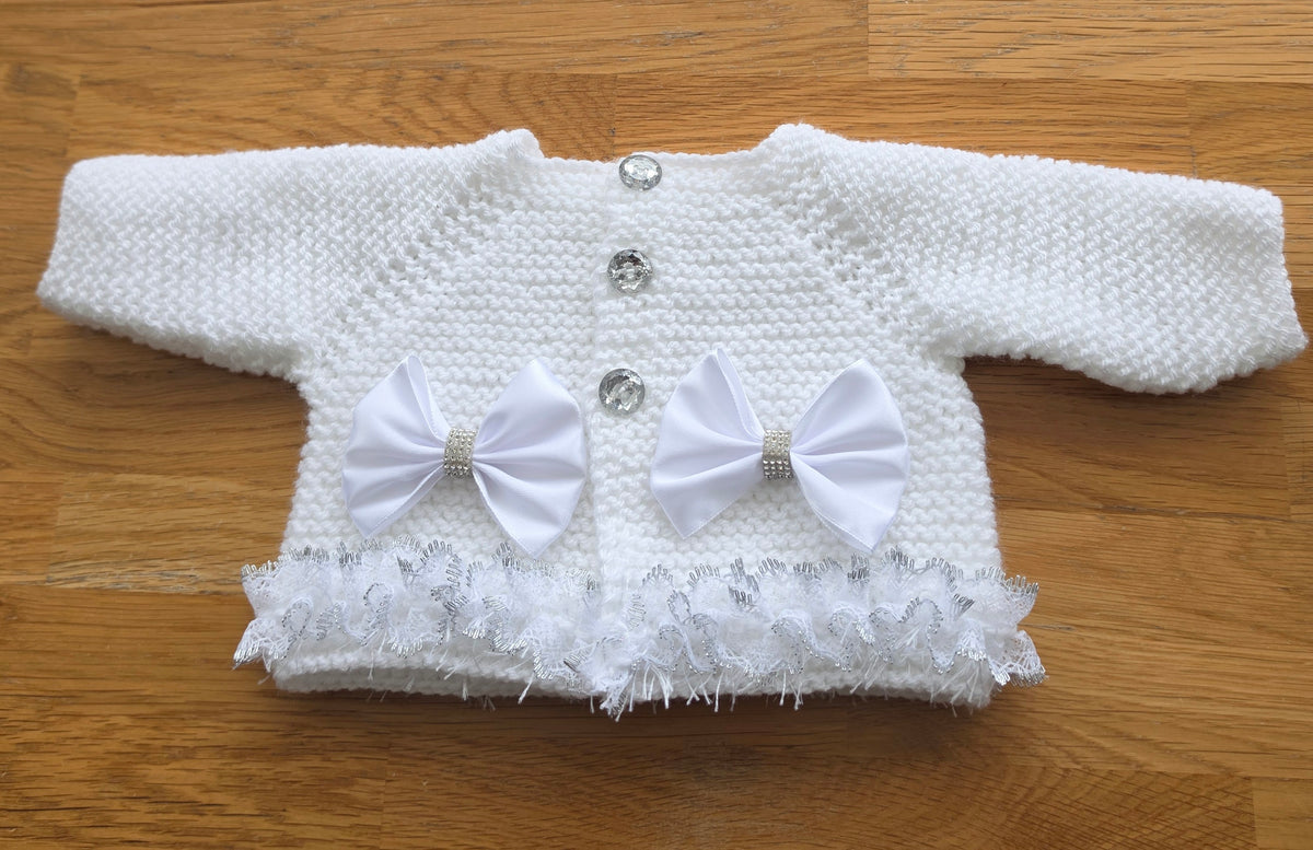 White cardigan hat and booties set